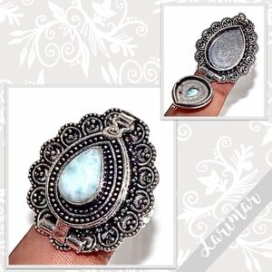 Larimar Eclectic Silver Artisan Poison Ring, Sz 8.5 Pale to Light Turquoise Blue